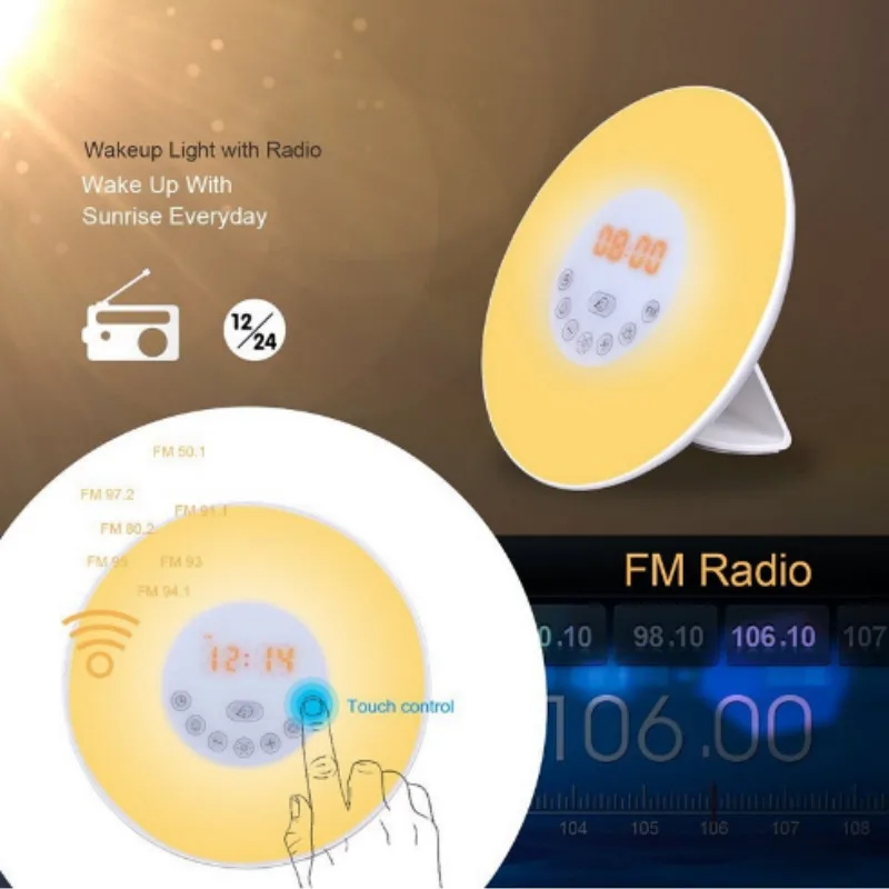 Простая креативная жизнь Сенсорное освещение восхода и захода солнца LED Wake up с FM