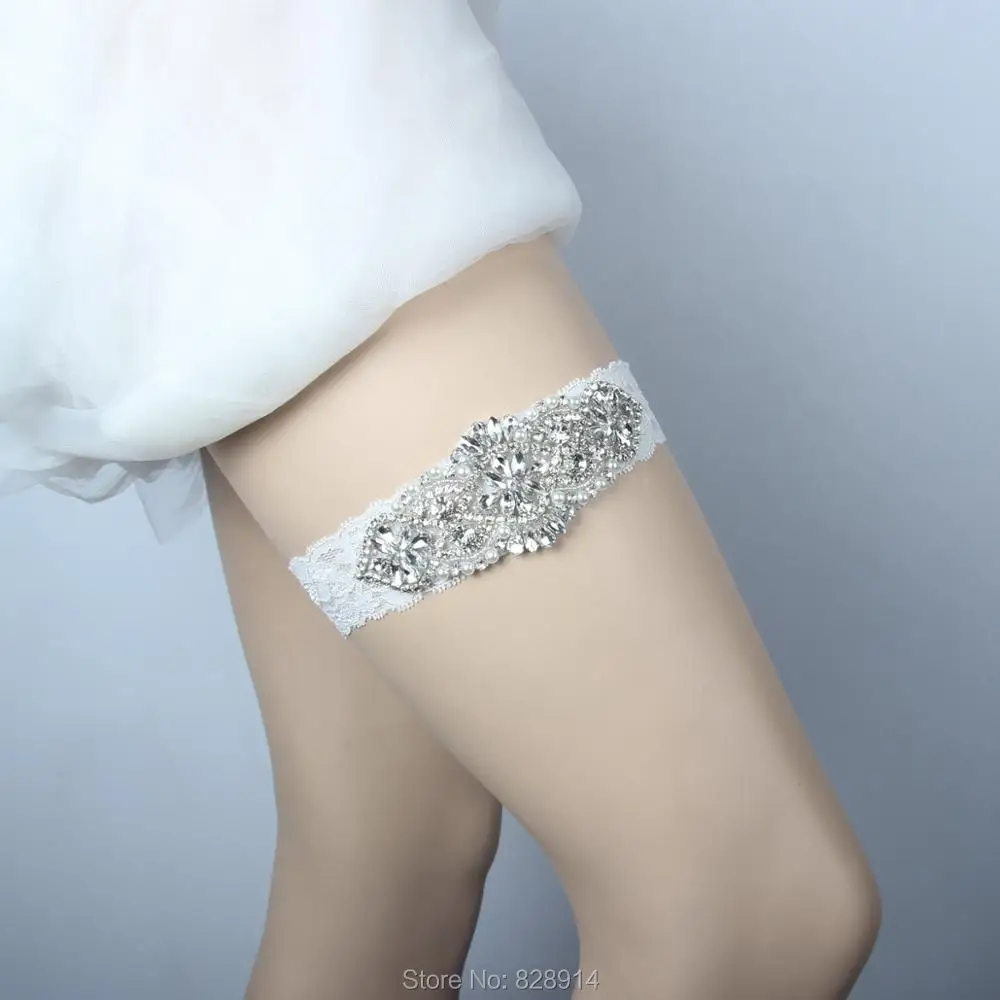 

Lowosaiwor Factory Wholesale Clear Crystal Applique Wedding Garter Belt Sexy Leg Garter Belt for Women Handmade IBF10031
