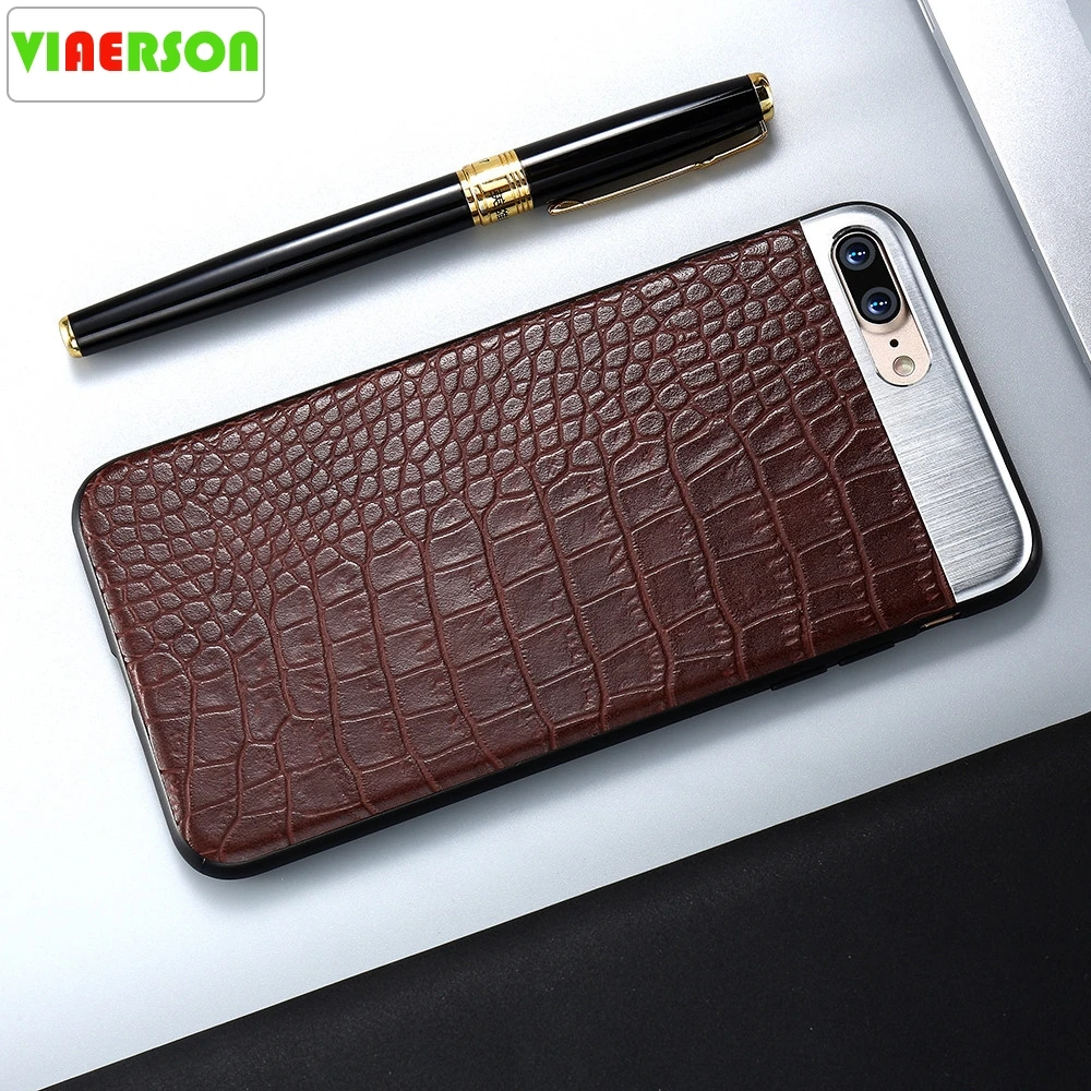 VIAERSON чехол для телефона из искусственной кожи для iPhone 6S 6 7 8 Plus 10 X крокодиловая полоса металлический чехол s для iPhone 7 8 X Plus