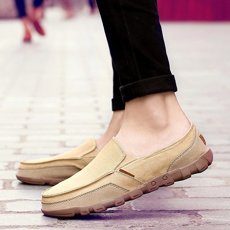 Туфли мужские холщовые однотонные удобная повседневная обувь легкие лоферы на