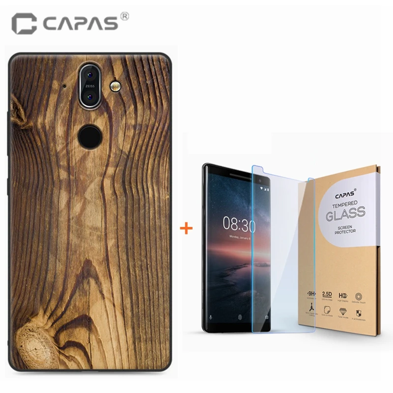 Чехол для Nokia 8 Sirocco 3D чехол + закаленное стекло Мягкий силикон деревянный камень с