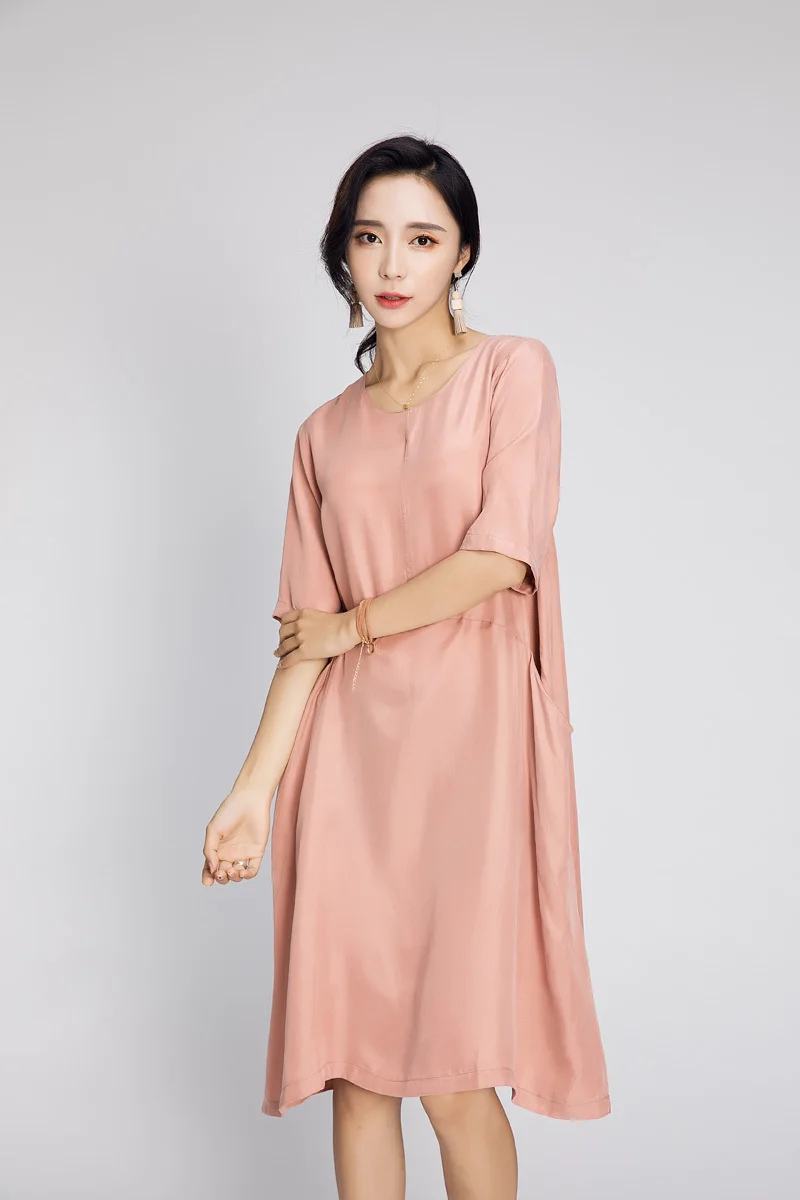 Женское художественное платье с круглым вырезом из шелка Cupro Robe 20190423