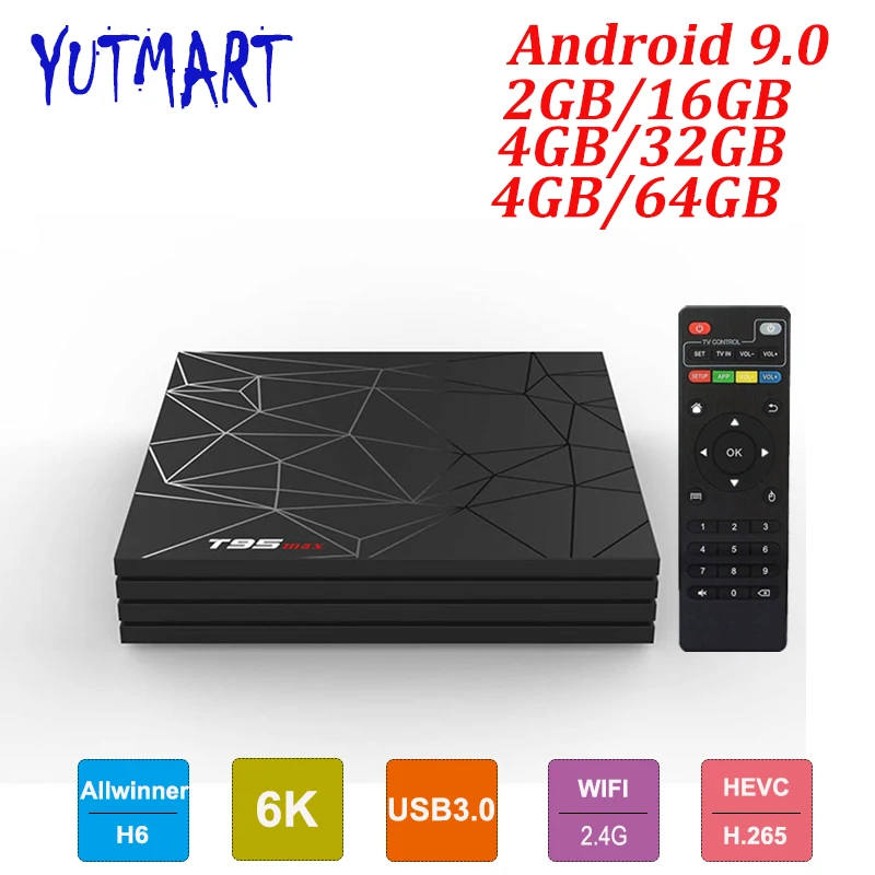 T95 Max Android 9 0 ТВ приставка 4 Гб 64 Смарт Allwinner H6 четырехъядерный процессор 6K HDR 2 ГГц Wifi