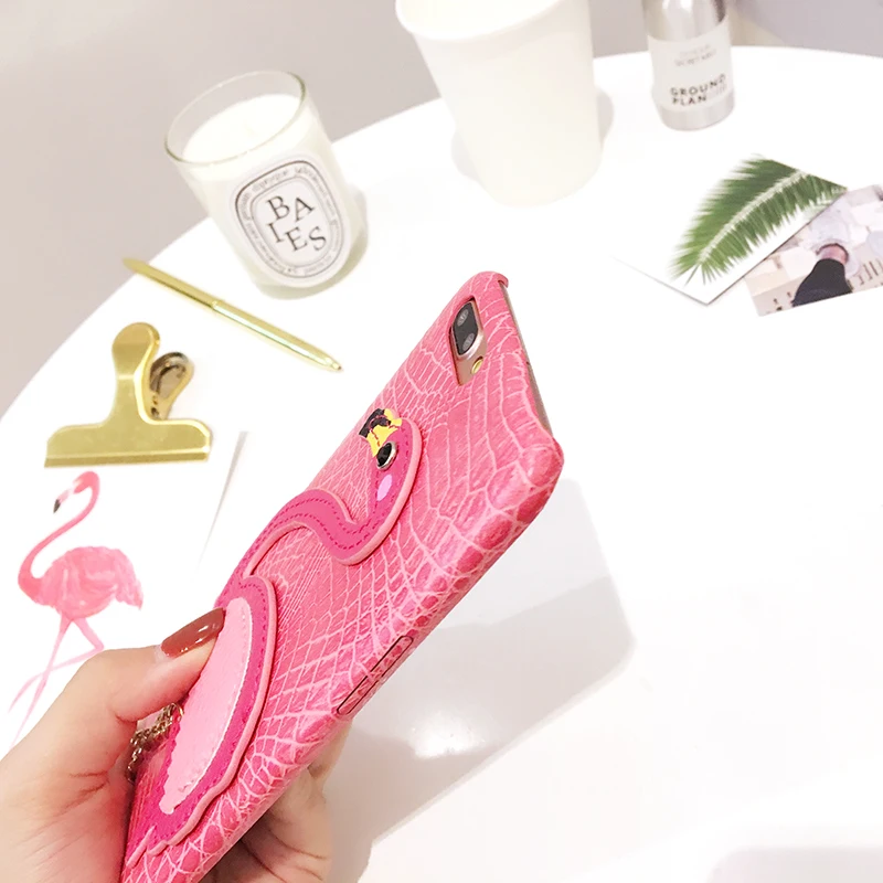 Cute Phone Case For iPhone 7 8 Plus X Cover Flamingo Metallic leather TPU Cases Fashion Back Cc |