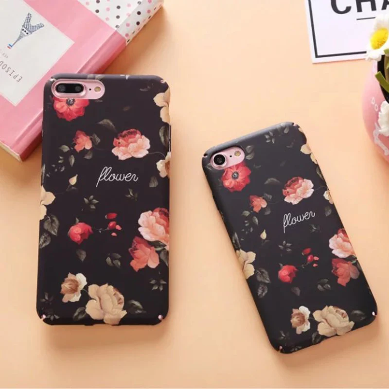 Мода Ретро Цветы Телефон Case Для iPhone 6 s Plus 7 плюс Матовый Роза Задняя Крышка Жесткий