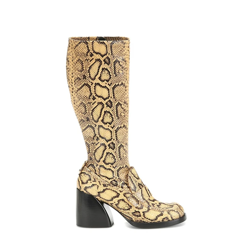 Buono Scarpe/женские ботинки с животным принтом; кожаные женские ботинки; Botas Fenimina; женские ботинки на массивном каблуке со змеиным принтом; Botas Mujer