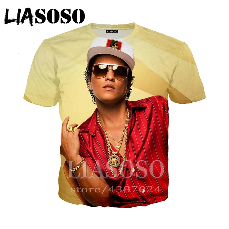 LIASOSO реперские кепки футболка 3D мужские/женские рок принтом Bruno Mars в стиле хип хоп