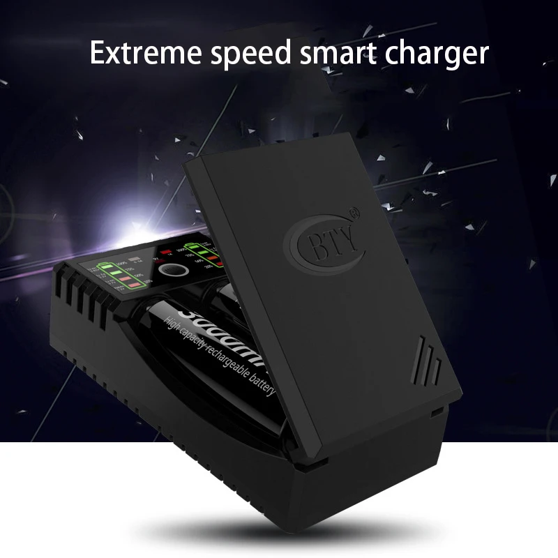 

Smart Fast Battery Charger BTY-V202+ Universal Ni-MH Ni-CD Li-ion 18650 18350 16340/CR123 9V with USB charger for mobile phone