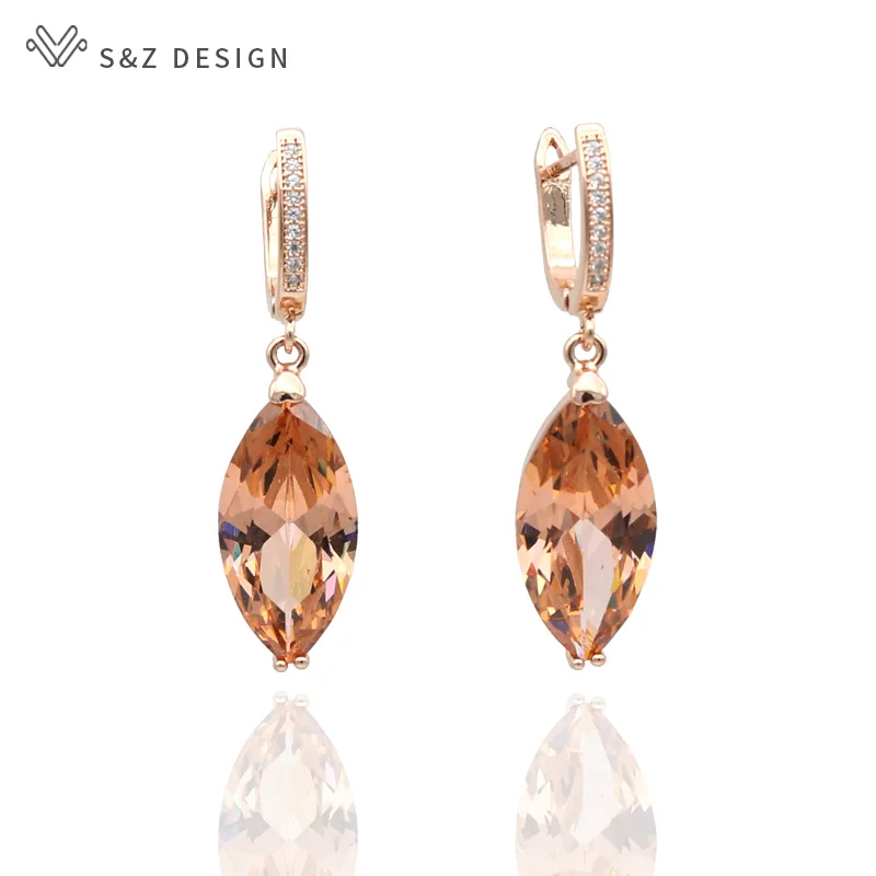 S &amp Z длинные серьги в виде большого конского глаза с фианитом инкрустированные