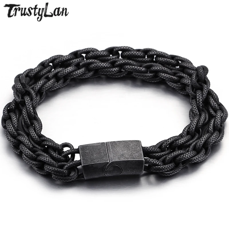 Мужские двухслойные браслеты TrustyLan дружбы из нержавеющей стали черного цвета в
