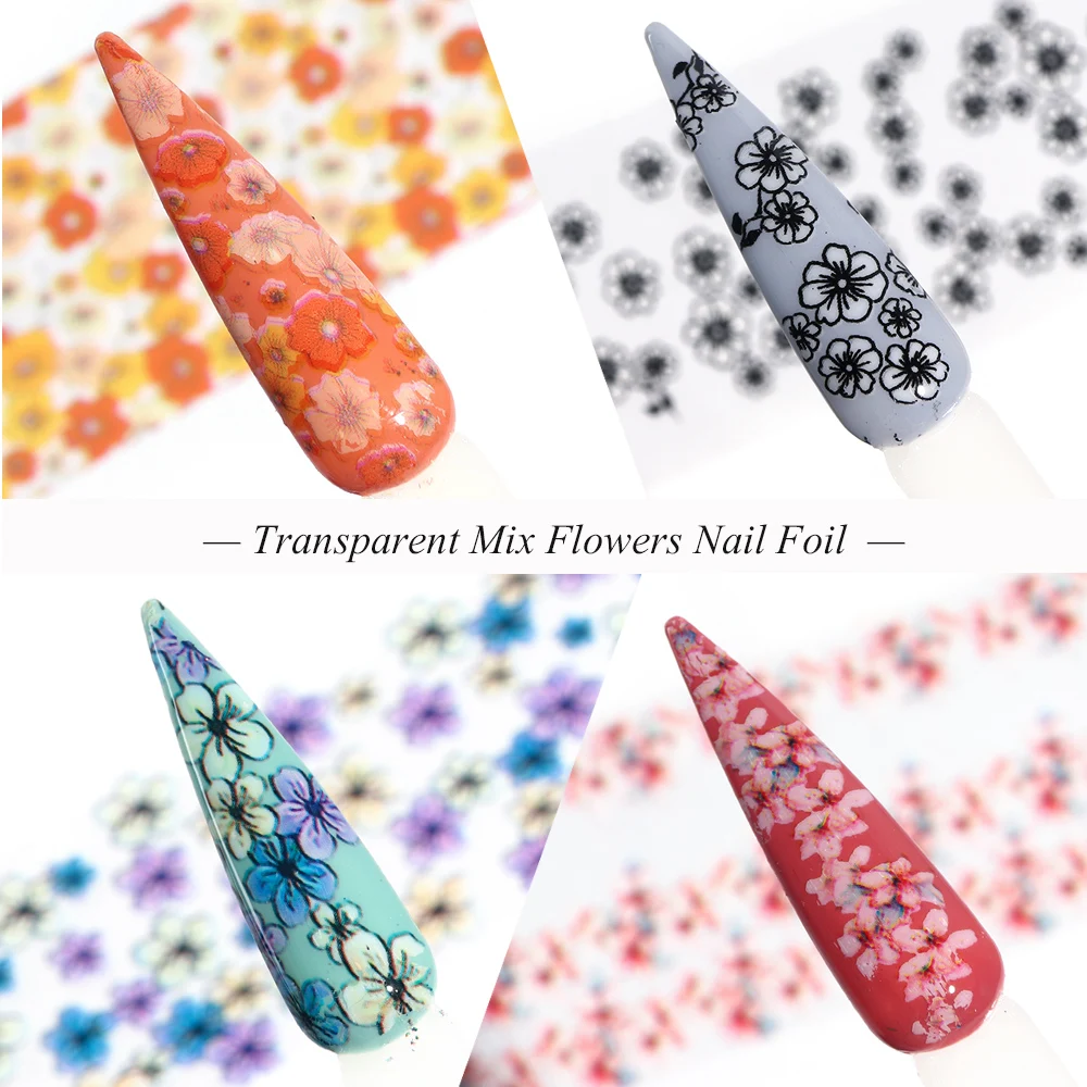 16 шт. цветные цветы наклейка из фольги для дизайна ногтей прозрачный слайдер