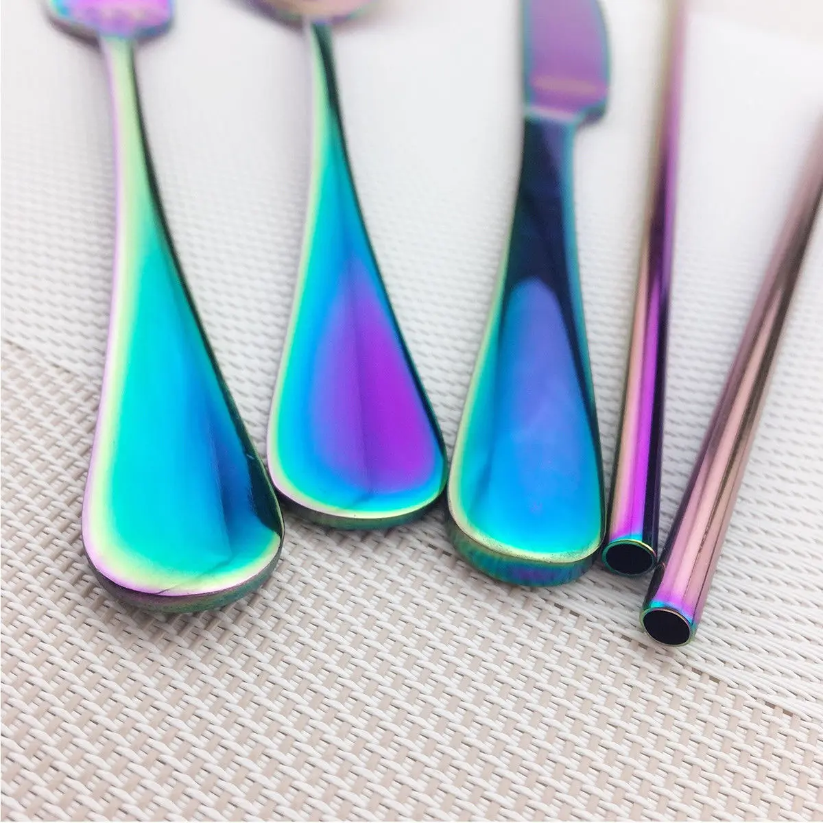 7 шт./компл. Iridescen Радуга столовая посуда набор столовых приборов из нержавеющей стали нож вилка Многоразовые Путешествия с сумкой соломинки набор серебряных изделий