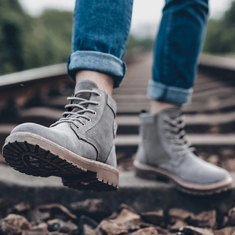 2018 мужские высокие зимние новые рабочие ботинки в Корейском стиле модные martin