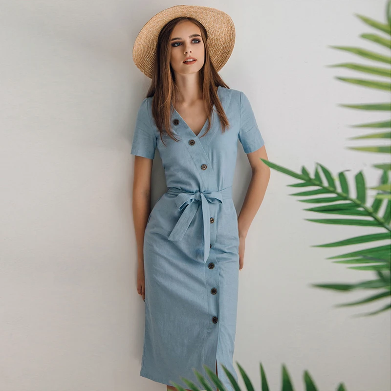 Женское винтажное платье синее Бандажное Платье До Колена на кнопках с коротким