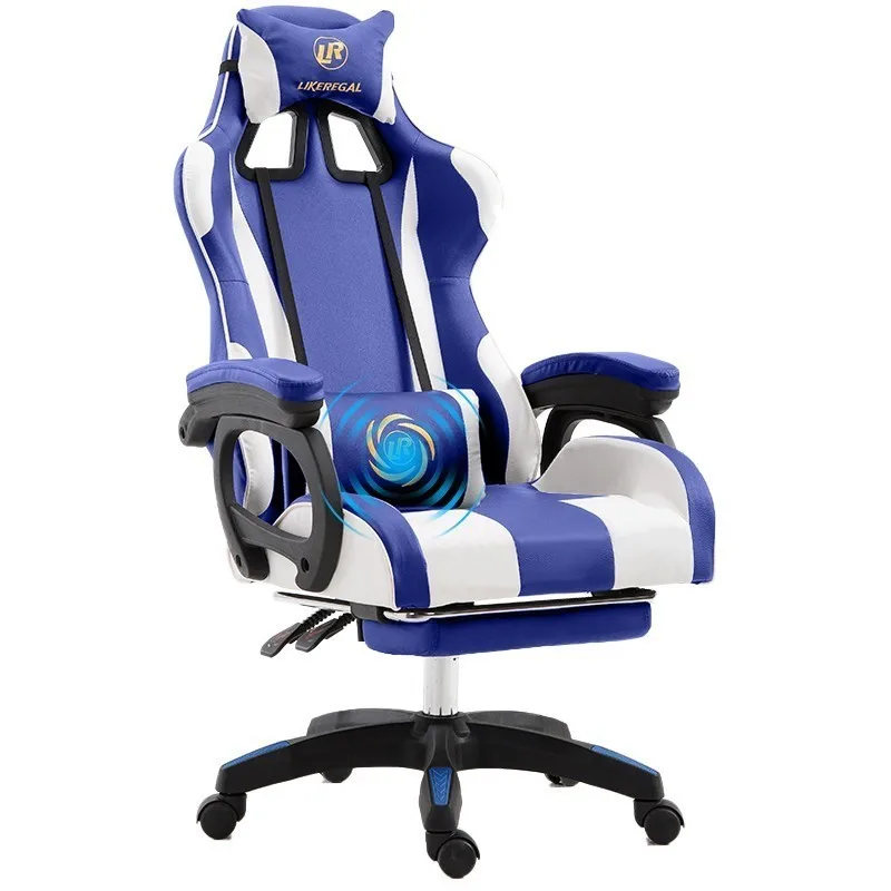 blue footrest Роскошный качественный игровой офисный стул Boss Poltrona из синтетической кожи эргономичная Массажная мебель для дома silla gamer нейлоновые ножки - Цвет: blue footrest