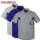 Мужская Рабочая Униформа, рабочая рубашка с короткими рукавами и карманами для механика, плотника