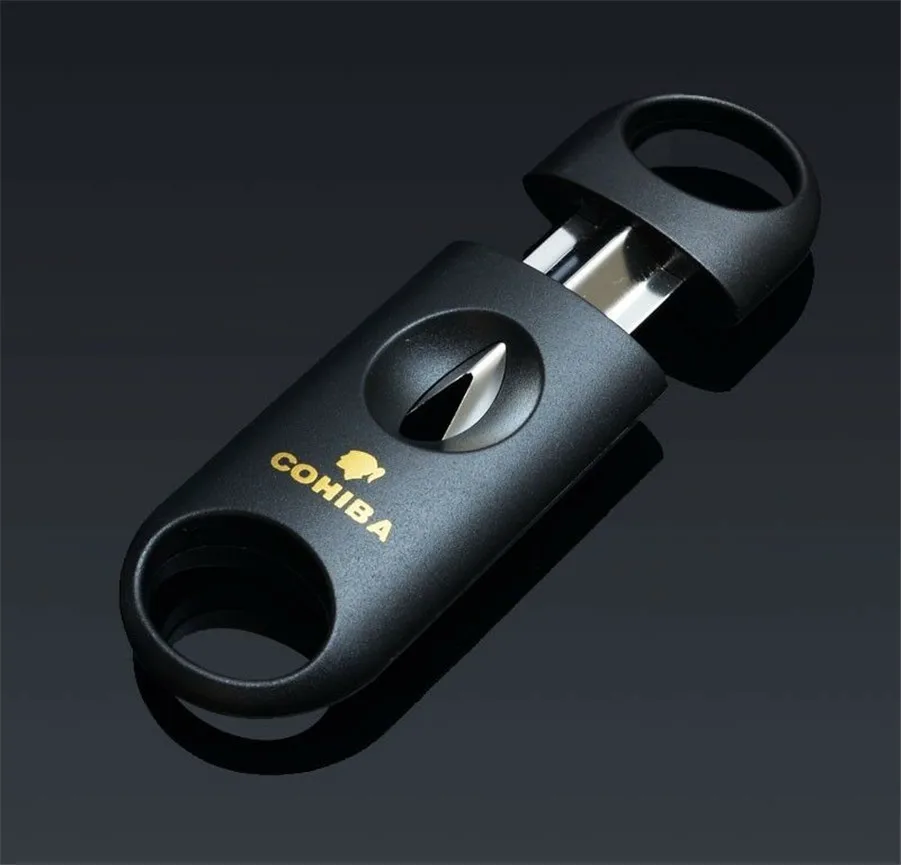 black Горячая Распродажа COHIBA Пластик V образный вырез Нержавеющая сталь лезвие, нож для сигар Sharp Sigaar режущего инструмента сигар гильотины карман Zigarren резак - Цвет: black