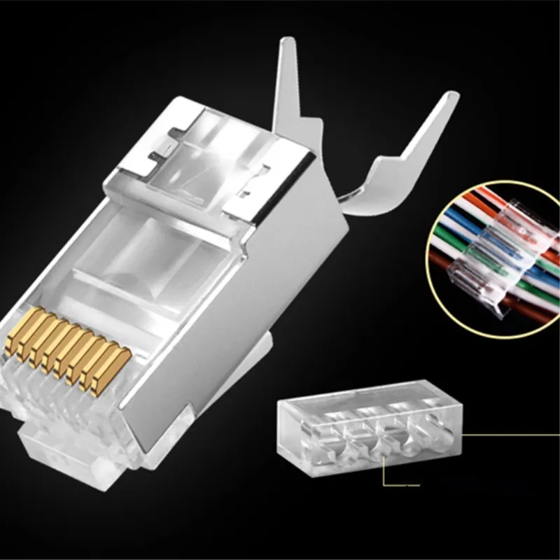 Cat6a Cat7 RJ45 штекер Экранированный FTP 8P8C сетевые разъемы 50u позолоченный для кабеля