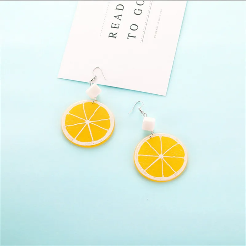 2021 New product Japan and South Korea fruit orange lemon pendant female sweet temperament women summer yellow ear jewelry ma | Украшения и