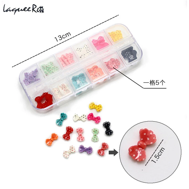 

60 шт. 12 цветов 3D украшения в форме банта для ногтей 2017 акриловые наконечники маникюрный порошок для ногтей