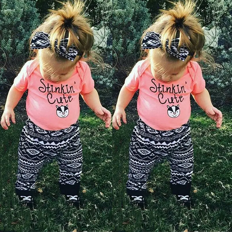 Одежда для новорожденных девочек футболка Топы + брюки комплект из 2 предметов