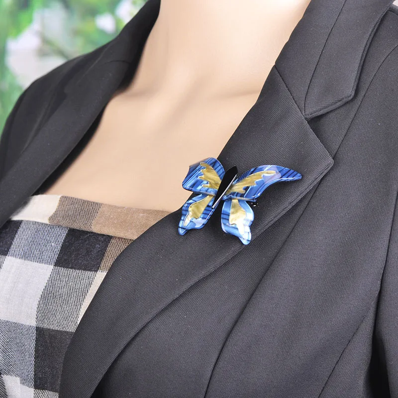 Funmor Blue Butterfly Shape Brooches Acrylic Insect Pin Badge Women Kids Clothes Accessories Big Size Animal Handmade Brooch | Украшения и