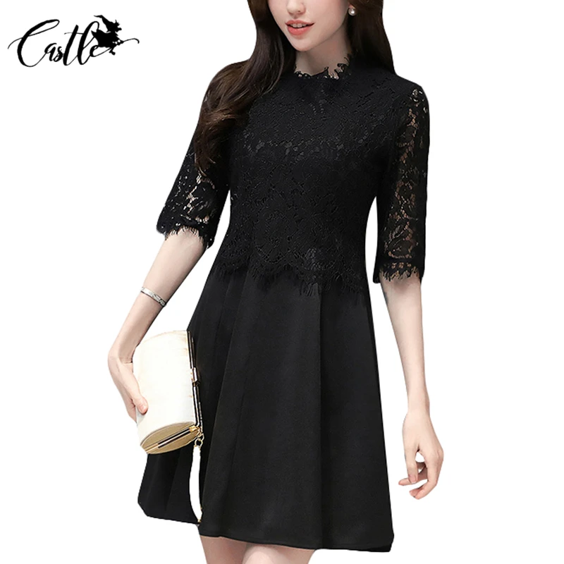 2017 Весна Для женщин Элегантный новый стиль свободный Половина рукавом Кружево