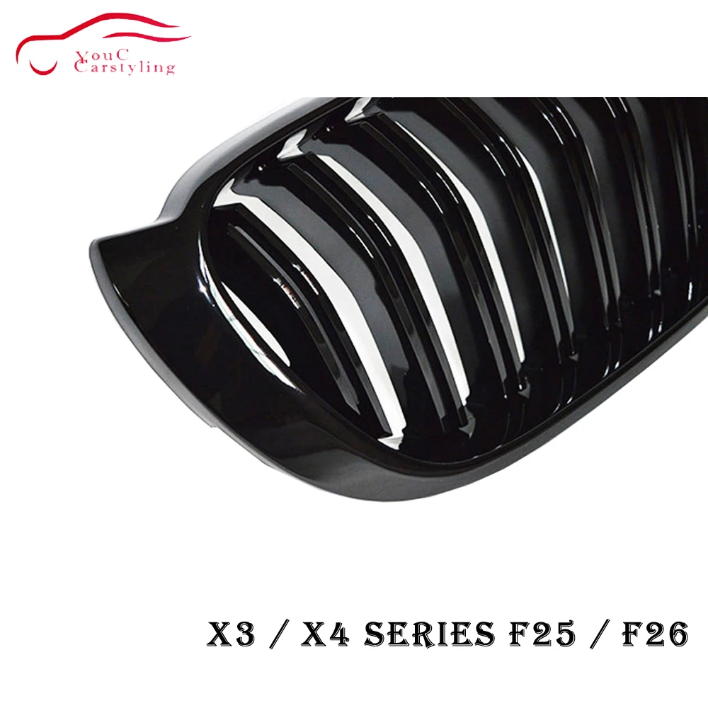 Двойная решетка для радиатора X3 X4 Передняя фоторешетка BMW F25 F26 2014 2018 глянцевая