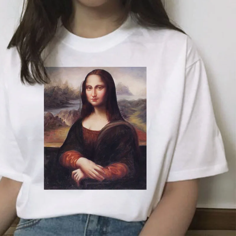 Mona lisa cat футболка Женская Новая мода Топ летняя футболка эстетический Забавный гранж каваи femme короткая футболка хип-хоп