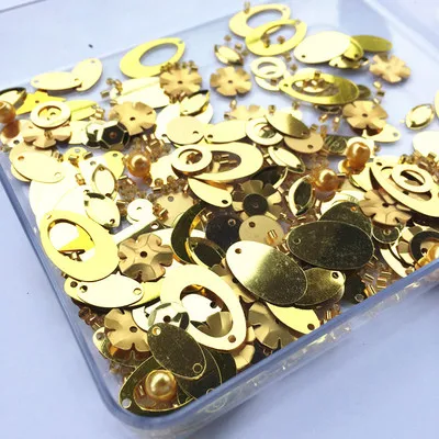 Gold Beads 2mm+Pearl 6mm Sequin Flat Round PVC Shaped Loose Sequins for Crafts Paillette Sewing Decoration DIY Accessory Lentejuelas - Цвет: Gold