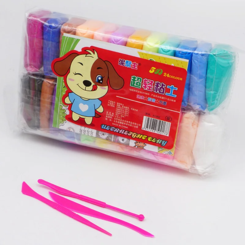24pcs with tools 24 шт., сделай сам, пена, глина, слизи, полимер, мягкая глина для моделирования, инструменты, воздух, сухой свет, пластилин, ручная резинка, пластилин, игрушки для детей, подарок - Цвет: 24pcs with tools