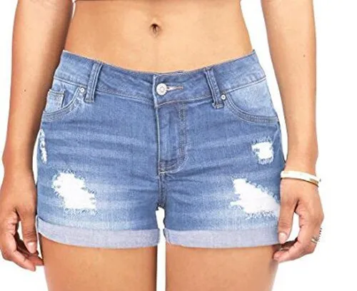 Шорты женские джинсовые Джинсовые шорты с декоративной цепочкой эластичной