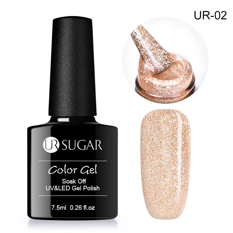 Ur Sugar 7,5 мл розовое золото блестящий Гель-лак для ногтей розовый Цвет гель-блестки для ногтей искусство замочить от УФ-гель-лака УФ светодиодный - Цвет: 2