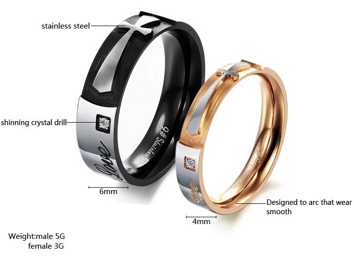 Aruel Горячая розовое золото/черный пистолет покрытием крест Иисуса Кольца для Для