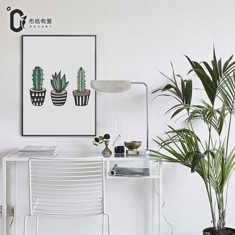 Зеленый Кактус скандинавский небольшой свежий Декор холст картина диван фон