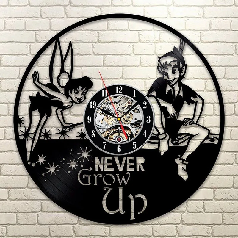 Виниловые настенные часы Питер Пэн и Венди Tinkerbell Neverland LP с мультяшным CD