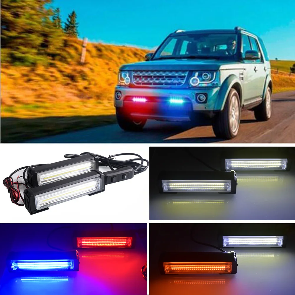 DC 12V автомобильный гриль светильник COB LED мигает полиция один из двух красные