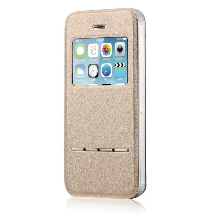 Чехол с сенсорным окошком для iPhone 4 4G 4S откидной из матовой искусственной кожи +