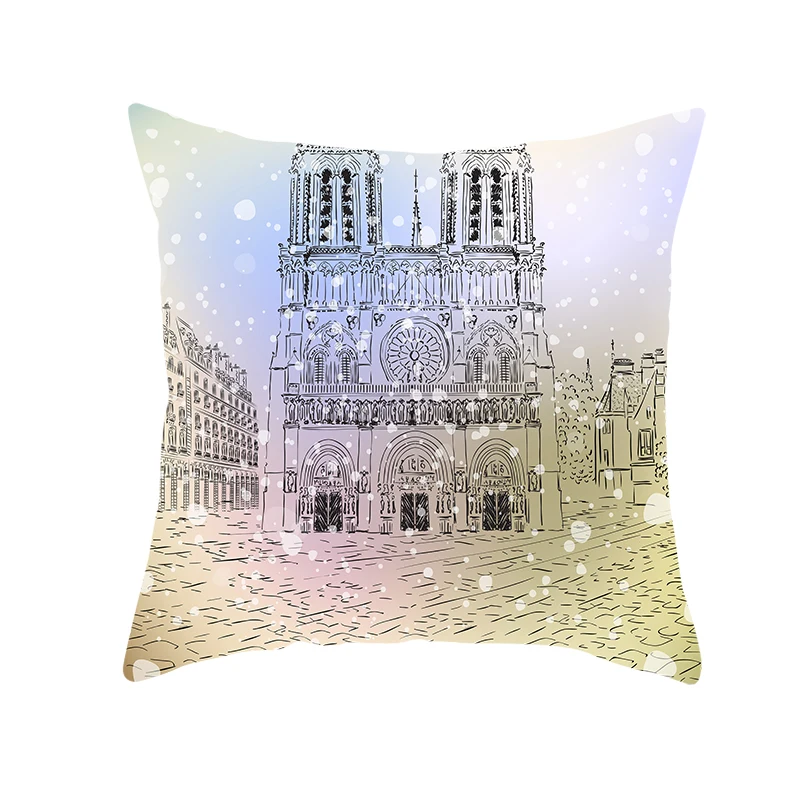 H14 mling 1PC Notre Dame De Paris Art Printed Church Gothic Building Polyester Decorative Pillowcases Pillow Cover Pillow Case - Цвет: H14