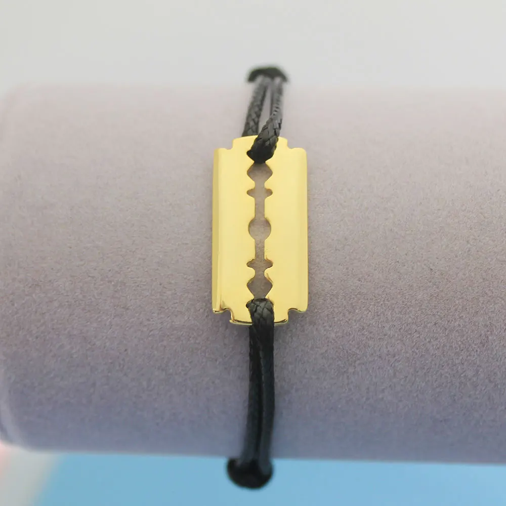Yellow Black Без логотипа, 925 пробы, серебристая бритва, свисающий браслет с веревочной цепочкой для мужчин и женщин, регулируемый браслет, ювелирные изделия - Окраска металла: Yellow Black