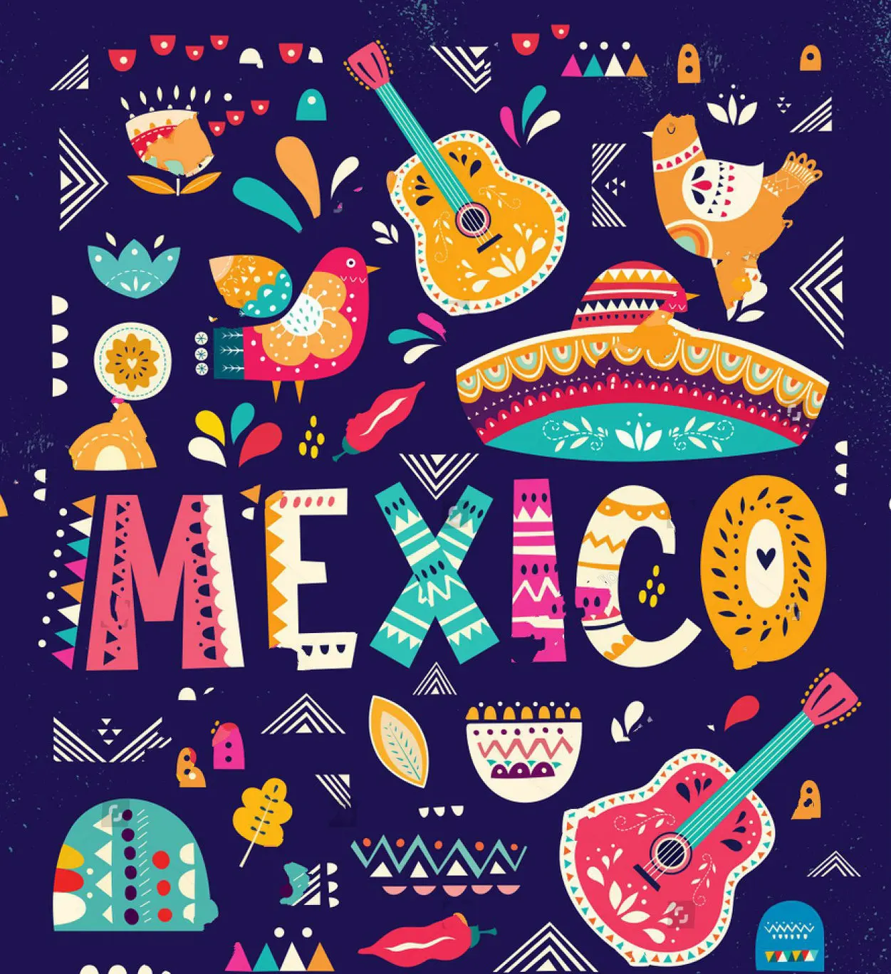 

Гитара мексиканский праздник Cinco Mayo Sombrero гитары народные элементы Фон Компьютерная печать вечерние фон