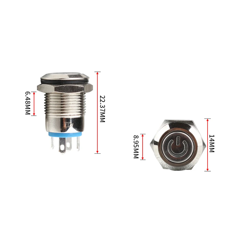 12mm Metal Button Switch with LED Bulb Night Light Push 6V 12V 24V 36V 110V 220V button waterproof | Обустройство дома