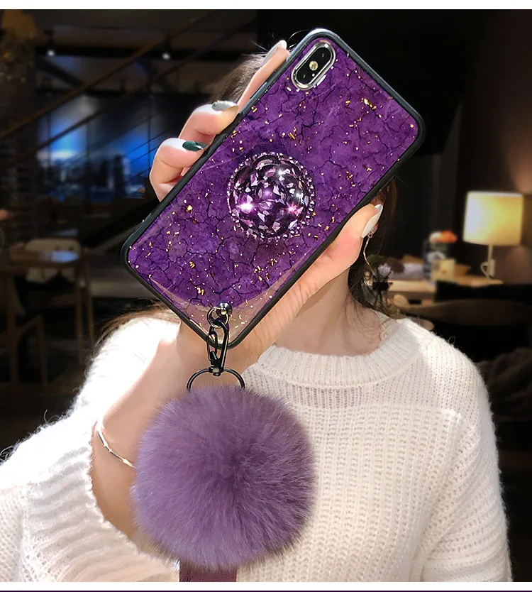 EPENA Gold Foil Glitter Bling case For iPhone 11 pro X XR XS Max Hair ball Lanyard Phone Cover 8 7 6S 6 Plus |