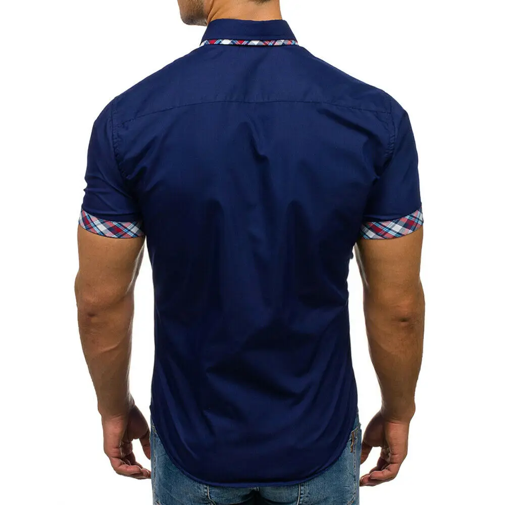 Рубашка мужская хлопковая с коротким рукавом стильная блуза в клетку деловой