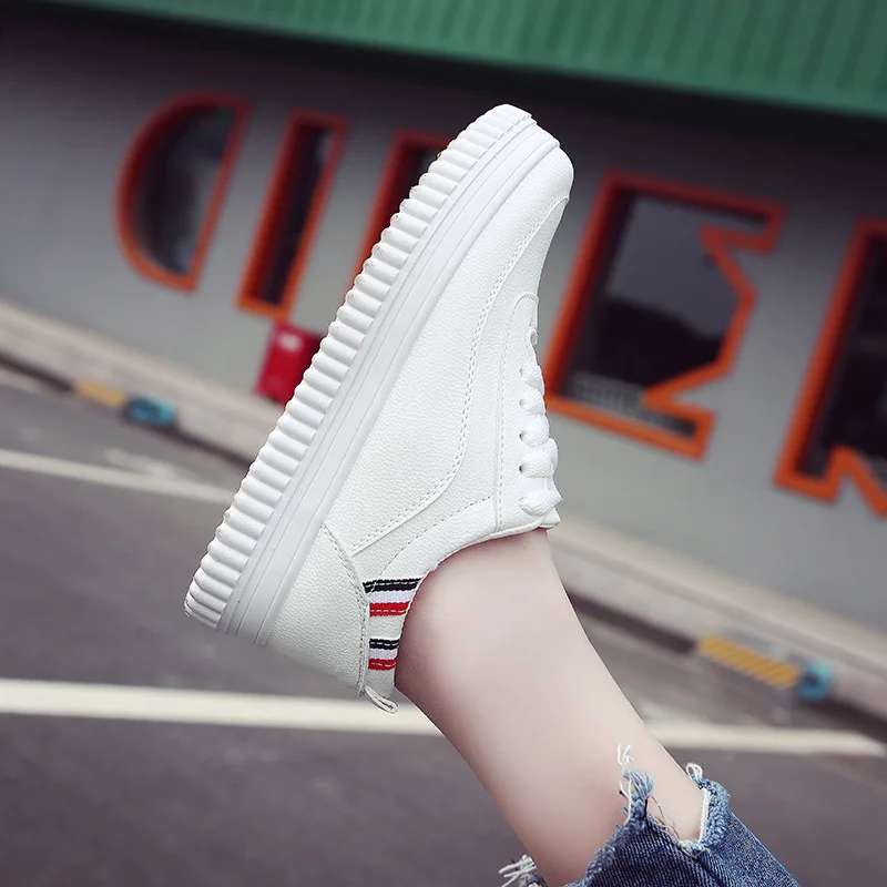 Женская обувь Белые туфли на плоской подошве для девочек скейтбординга кожаная