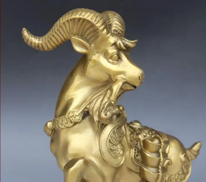 S3653 13&quot Chinese Bronze Wealth Yuanbao Money Bag Animal Sheep Goat Ram Ruyi Statue | Дом и сад