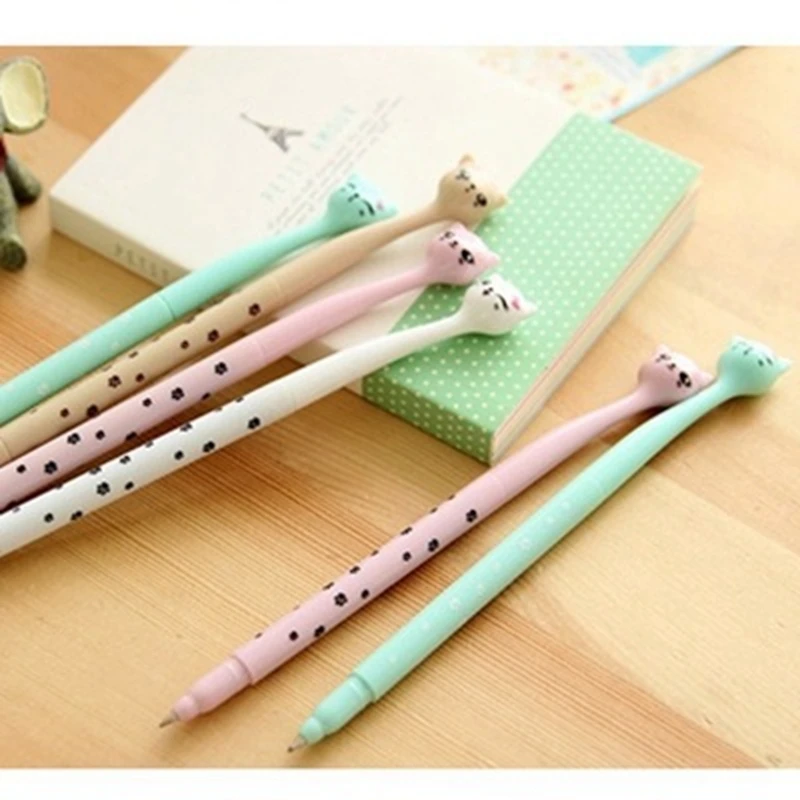 Черная гелевая шариковая ручка милый многоцветный котенок. Толщина письма 0.5 мм