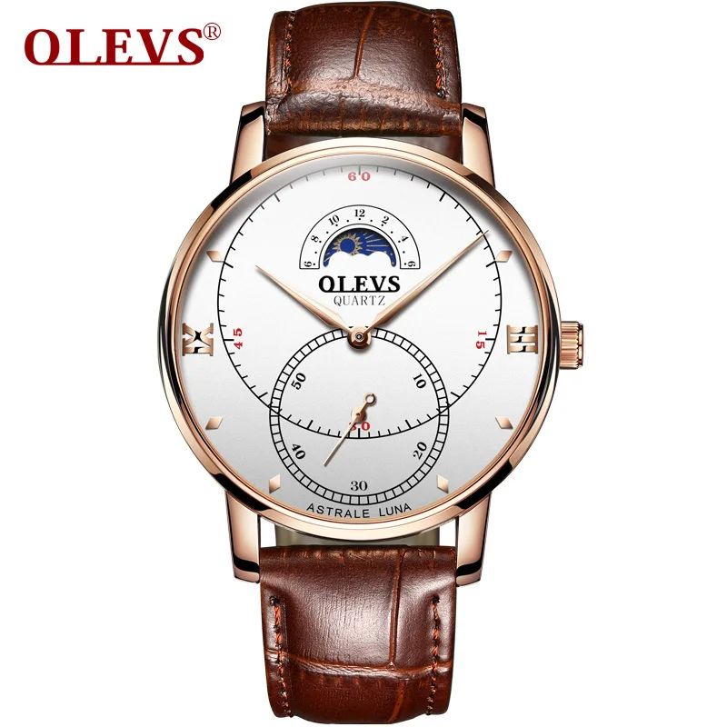 Brown rose gold W OLEVS Элитный бренд для мужчин часы большой циферблат Relogio Masculino япония двигаться для мужчин t кварцевые часы не машина автоматические - Цвет: Brown rose gold W