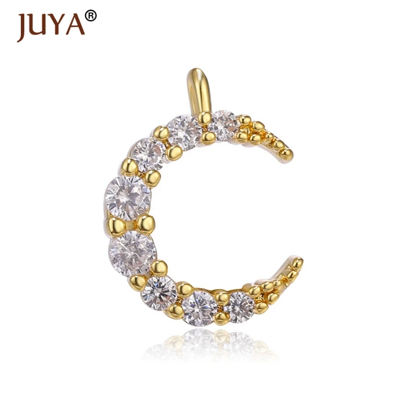 One piece 14K Gold Diy серьги аксессуары Золото Серебро Цвет Микро-инкрустированный Циркон Луна Шарм соединители изготовление браслета для ожерелья для ножного браслета компоненты - Окраска металла: One piece 14K Gold