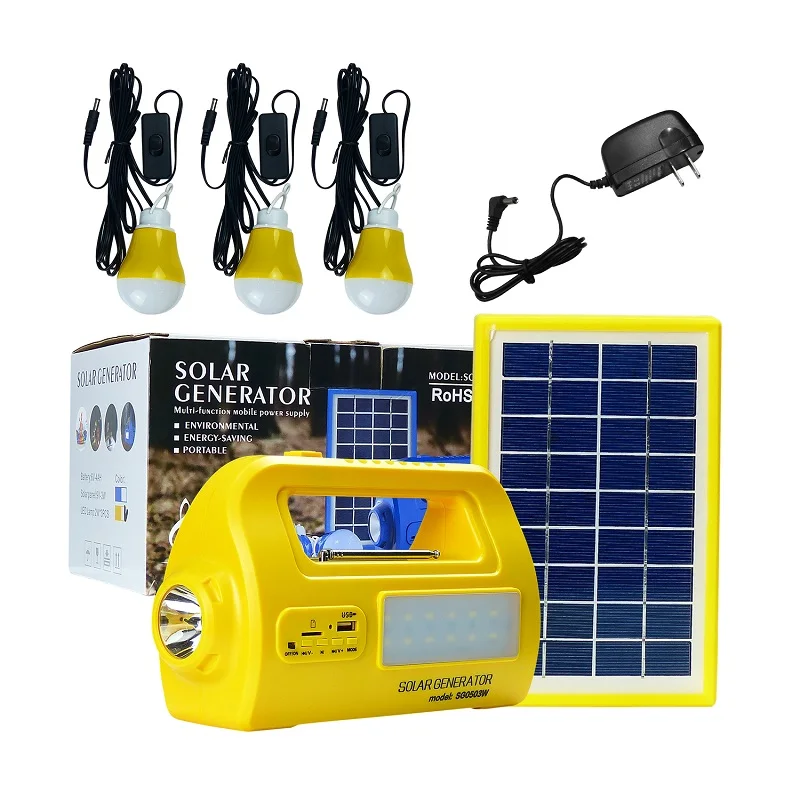 Yellow Goland Century SG050 3W, 6 в, 3W, портативный комплект солнечного освещения, многофункциональная домашняя Солнечная генераторная система постоянного тока с fm-радио, адаптер переменного тока - Цвет: Yellow